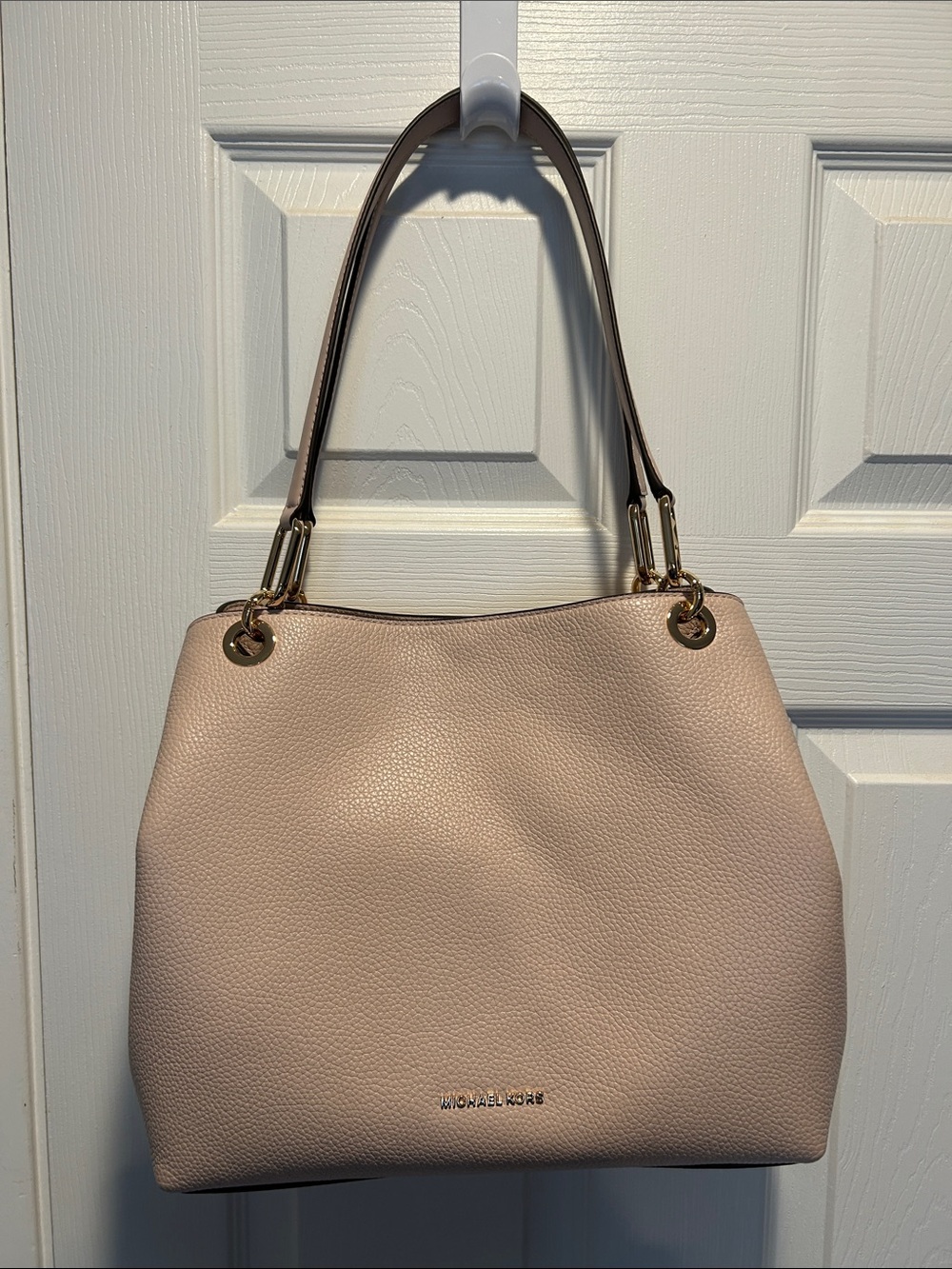 Michael Kors Blush Pebbled Leather Shoulder Tote with Gold Hardware